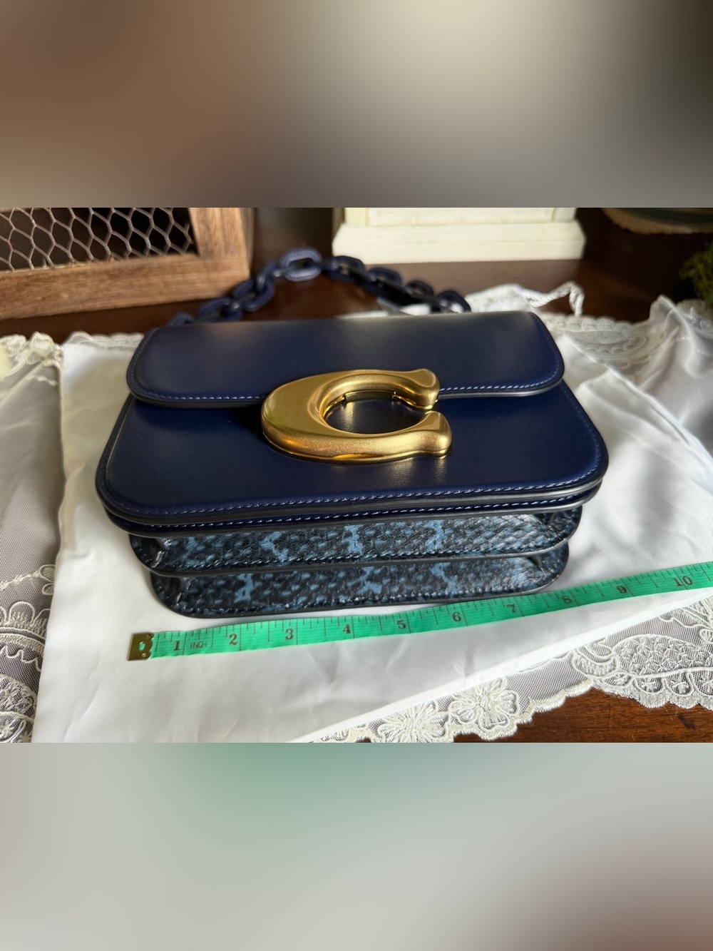 NWT Coach Navy Luxe Refined Calf Leather Idol Snakeskin Shoulder Crossbody Bag - Picture 6 of 8